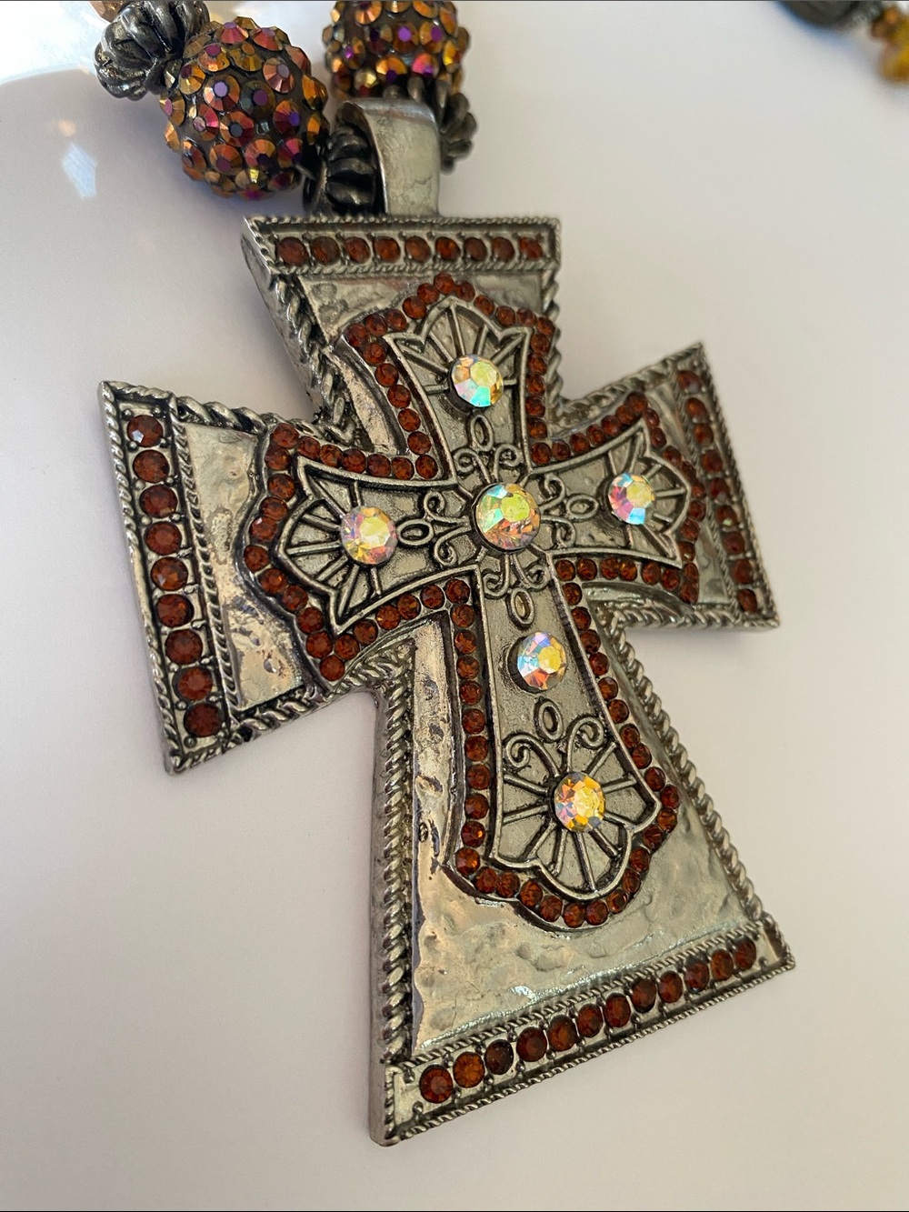 Cross with crystal beaded chunky statement necklace